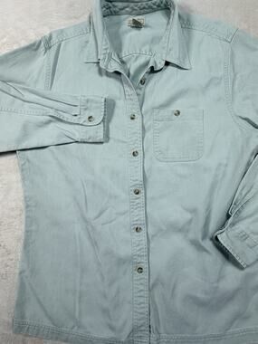 VTG LL Bean Tencel Cotton Twill Overshirt Mint Green Coastal Camp Womens Sz Med